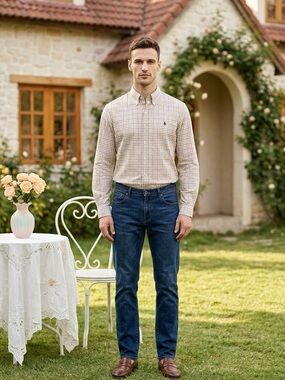 Ralph Lauren Custom Fit Mens Gingham Pony Button Down Shirt Multicolor Size L